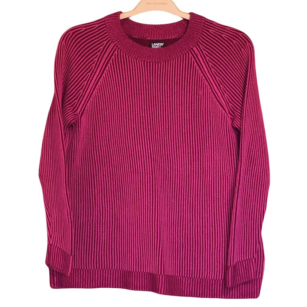 Land's End Pink and Burgundy Striped Cotton Sweater 100% Cotton
